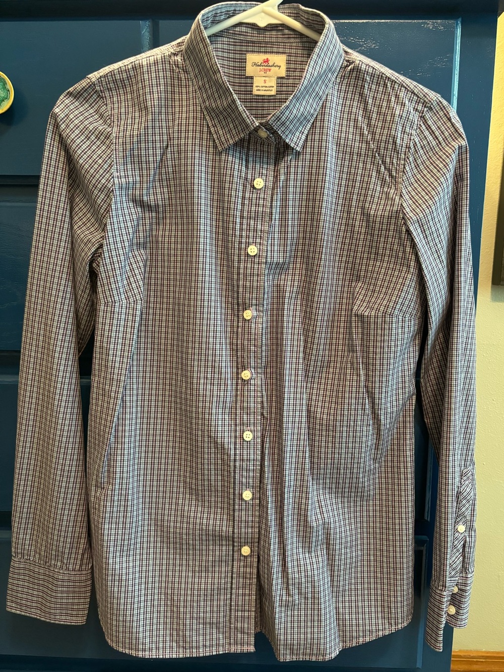 J. Crew Women’s Blue and White Micro-Check Dress Shirt